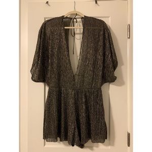Tobi silver/black shimmer deep V romper